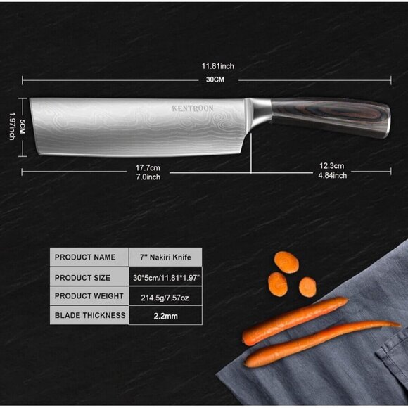 KENTROON 7-Inch Professional Nakiri Knife High Carbon Stainless Steel W/ Sheath - Picture 9 of 9